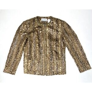 Alfred Dunner Jacket Women's 6P Tan Brown Snake Skin Look Foiled Full Zip